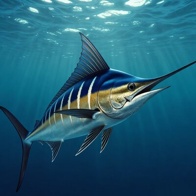 Blue Marlin Swimming Underwater
