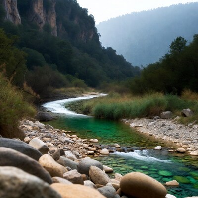 Turquoise River in Mountain Canyon