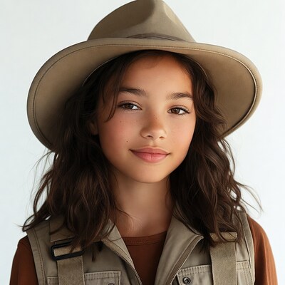 Girl in beige hat and vest