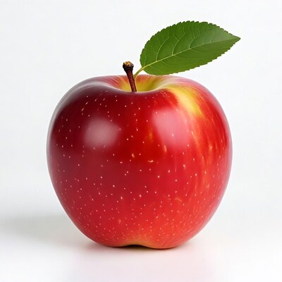 Red apple with green leaf