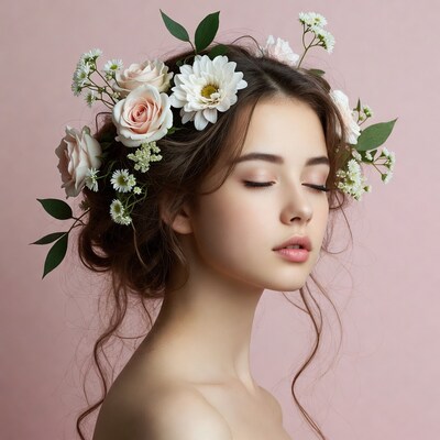 Woman with flower crown profile