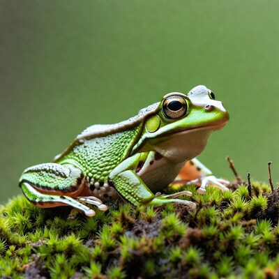 Green tree frog on moss