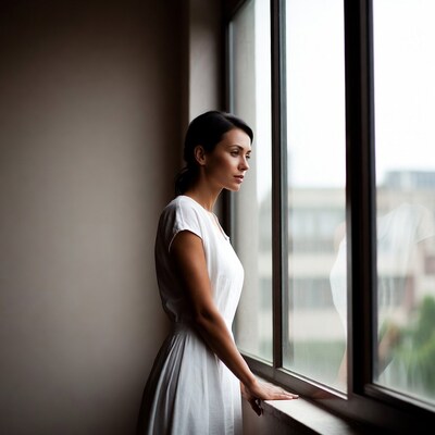 Woman gazing out window