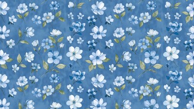Blue Watercolor Anemone Flowers Pattern
