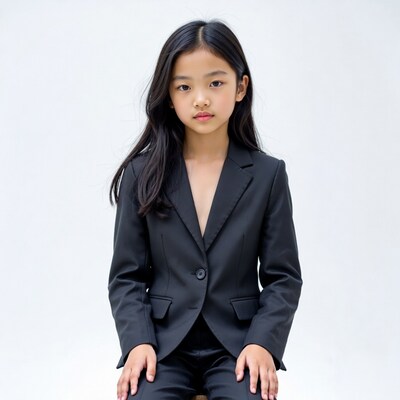 Asian girl in black suit