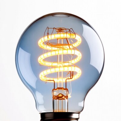 Blue Glass Edison Bulb Glowing