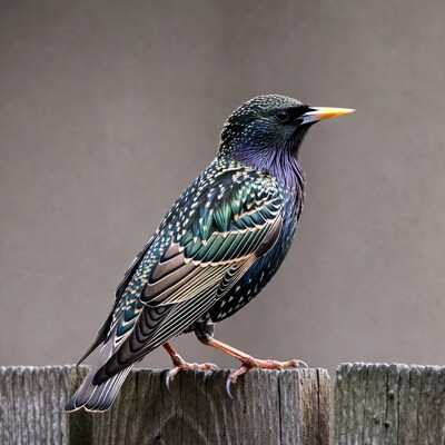 European Starling Perched on Fence