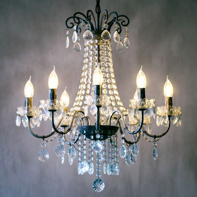 Crystal Chandelier with Lit Candles