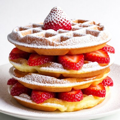 Strawberry Waffle Stack on Plate