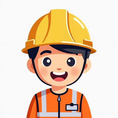 Smiling Asian boy construction worker