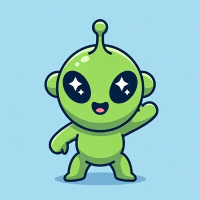 Cute green alien waving