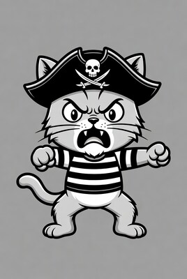 Angry pirate cat illustration