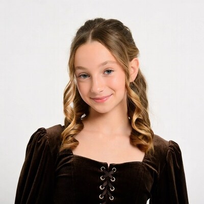 Girl in brown velvet corset dress