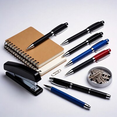 Office Supplies with Notebooks and Pens