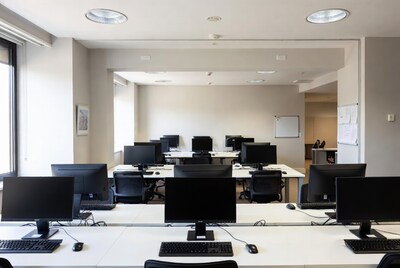 Empty Computer Lab with Multiple Monitors