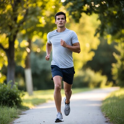 Man running on park path