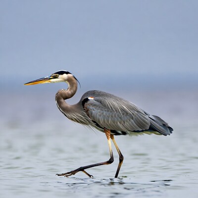Great Blue Heron wading in water