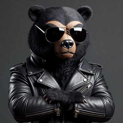 Cool bear in sunglasses and leather jacket