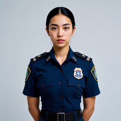 Asian woman in police uniform