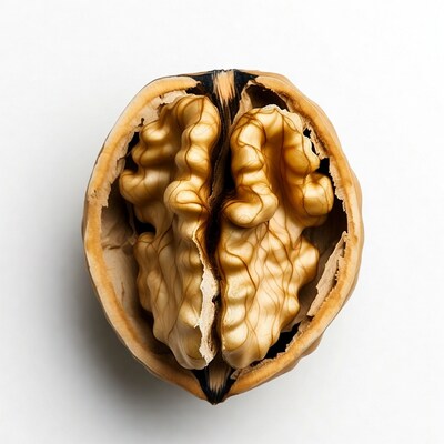 Split Walnut on White Background