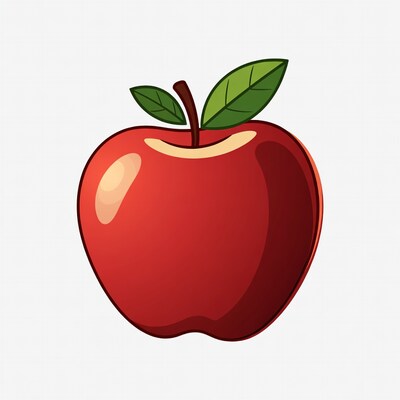 Red Apple with Green Leaf