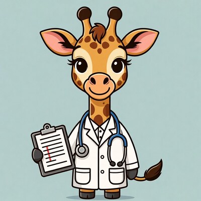 Cartoon Giraffe Doctor with Clipboard