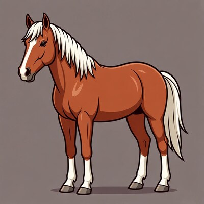 Brown horse with white mane illustration