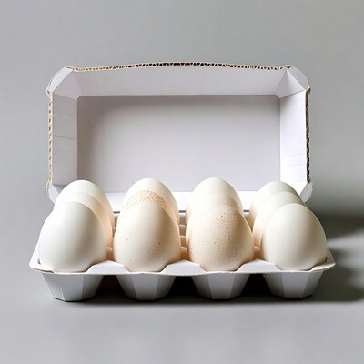 Open carton of white eggs