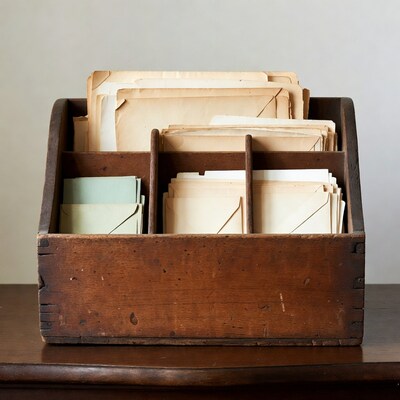 Vintage Wooden Desk Organizer with Letters