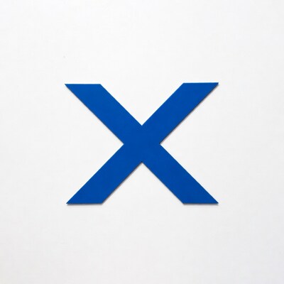 Blue X on white background
