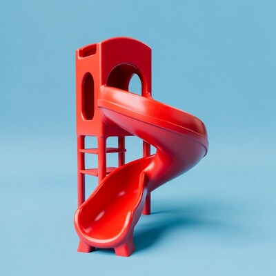 Red playground slide on blue background