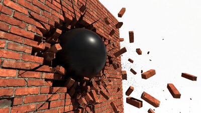 Black Ball Smashing Brick Wall