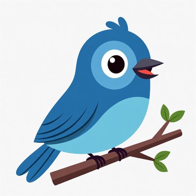Blue cartoon bird on branch