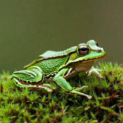 Green tree frog on moss