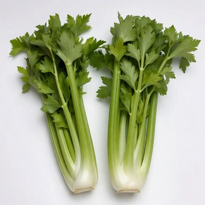 Fresh celery stalks on white background
