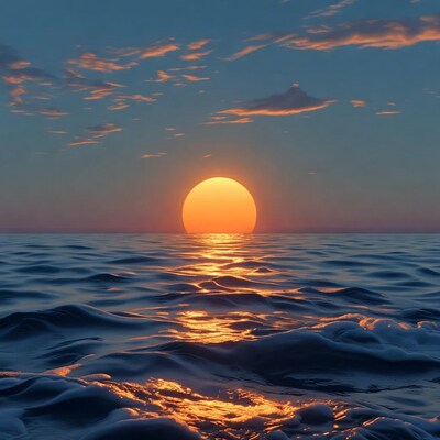 Sunset over ocean waves