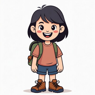Happy Asian girl with backpack
