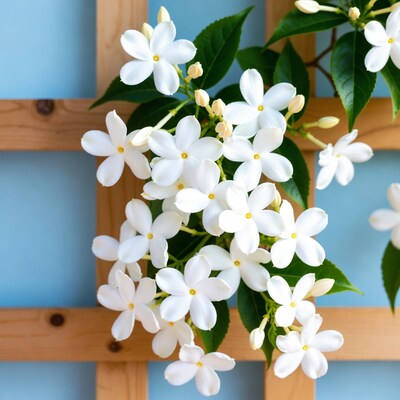 White Jasmine Flowers on Wooden Trellis
