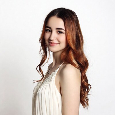 Smiling woman with red curly hair