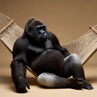 Gorilla relaxing in hammock