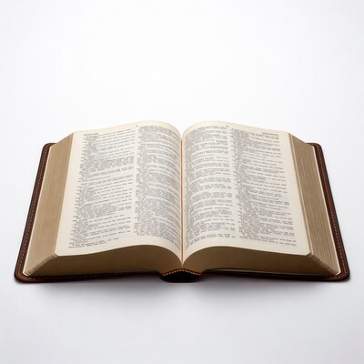 Open Leather Bible on White Background