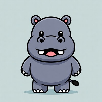 Cute cartoon hippo smiling