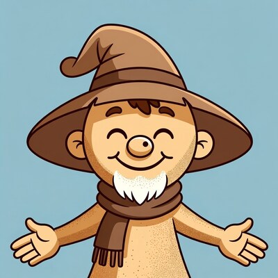Cartoon wizard with hat and scarf