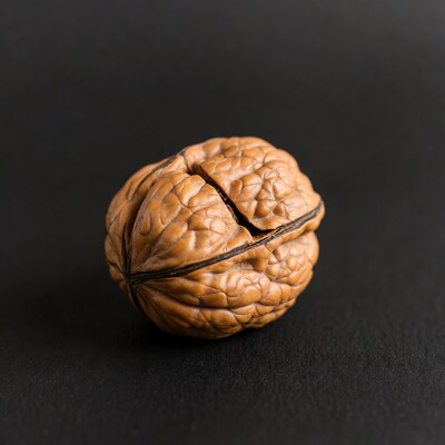 Cracked Walnut on Black Background