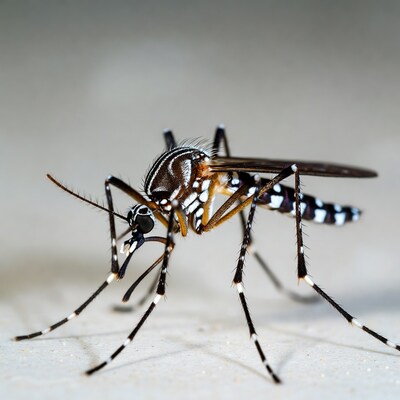 Striped Mosquito on Gray Background