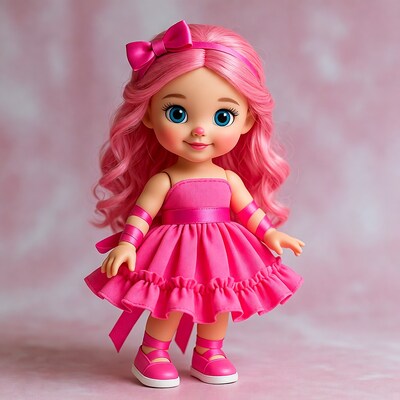 Pink-haired doll girl in frilly dress