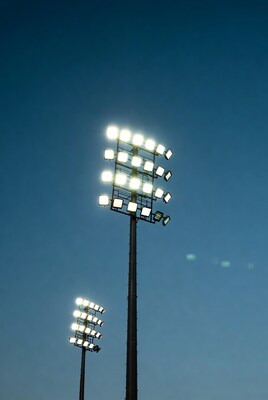 Floodlights on Stadium Poles at Night