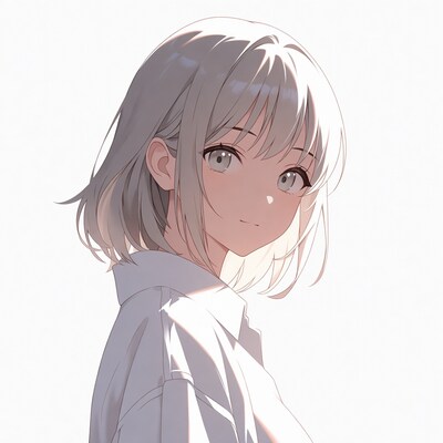 Anime girl with silver bob haircut