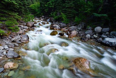 Mountain stream flowing over rocks
