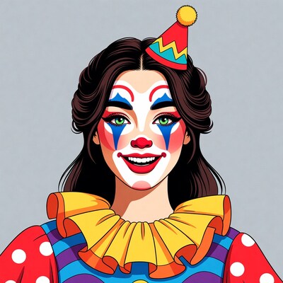 Woman in clown makeup smiling